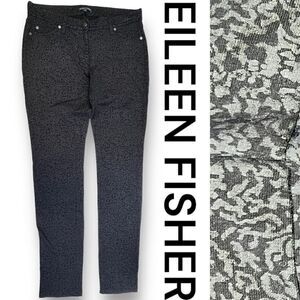 Eileen Fisher Pants Women's Black Filigree Print Ponte Skinny Size Small